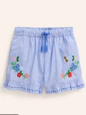 Mini Boden Light Blue Floral Embroidered Girls' Cotton Shorts